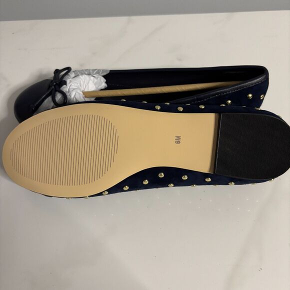Talbots Women Blair Studded Suede Ballet Flats NIB New Navy Gold Size 6 - Picture 7 of 9